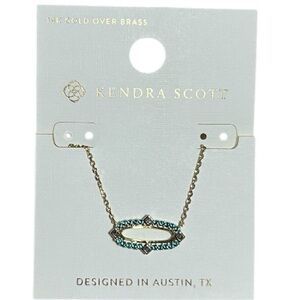 Kendra Scott new Gold Necklace open framed Whimsy crystal Accents necklace blue